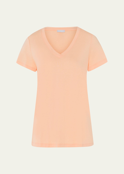 Hanro Women's Sleep And Lounge Short Sleeve Knit Top In Peach Nougat