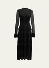 Lela Rose Piper Knit Maxi Dress With Tiered Ruffle Detail In Black