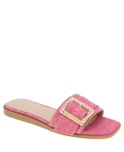 Bcbgeneration Women's Mollie Buckled Slide Flat Sandals In Fuchsia,gold Boucle