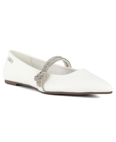 Sugar Women's Lingo Pointed Toe Rhinestone Flats In White- Manmade