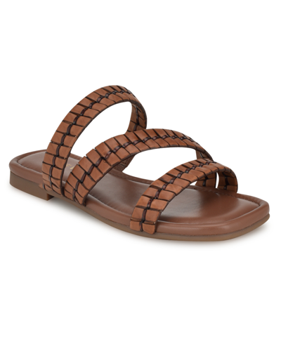 Nine West Women's Quinlea Strappy Square Toe Flat Sandals In Dark Brown