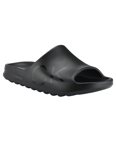 Calvin Klein Men's Ocean Puff Logo Pool Slides In Black