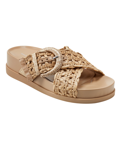 Marc Fisher Welti Womens Adjustable Padded Insole Slide Sandals In Medium Natural
