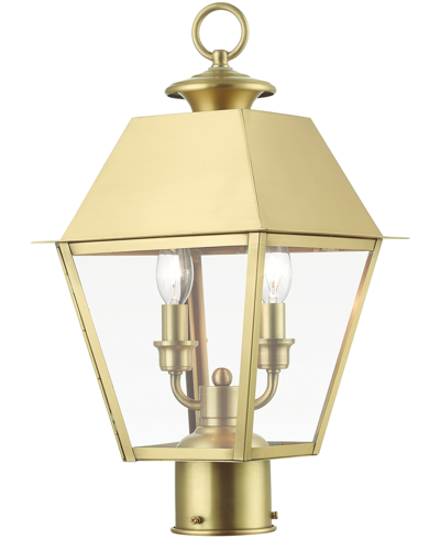 Livex Wentworth 2 Light Outdoor Medium Post Top Lantern In Natural Brass