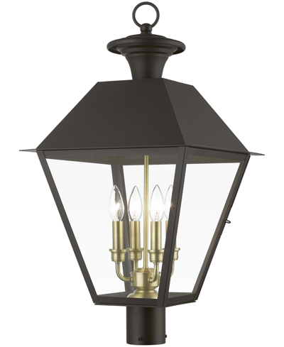 Livex Wentworth 4 Light Outdoor Extra Large Post Top Lantern In Bronze With Antique Brass