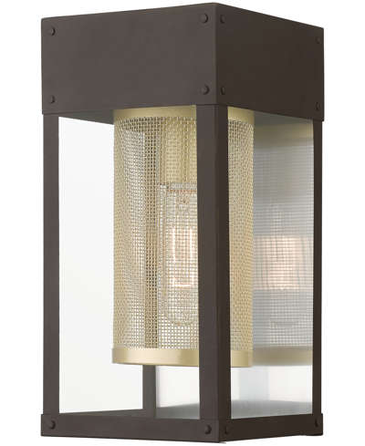 Livex Franklin 1 Light Outdoor Wall Lantern In Bronze With Soft Gold
