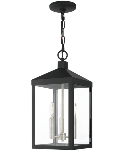 Livex Nyack 3 Light Outdoor Pendant Lantern In Black With Brushed