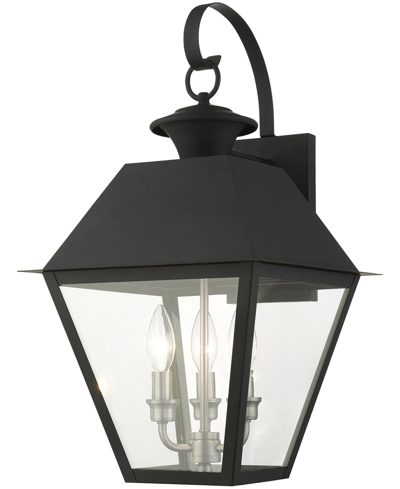 Livex Wentworth 3 Light Outdoor Wall Lantern In Black With Brushed Nickel