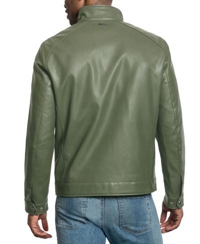 Michael Kors Men's Perforated Faux Leather Hipster Jacket, Created For Macy's In Sage