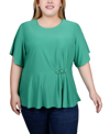 NY COLLECTION PLUS SIZE FLUTTER SLEEVE FLOWER-DETAIL TOP