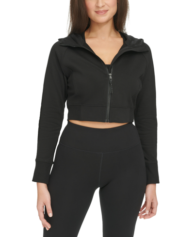 Calvin Klein Women's Zippered Cropped Hoodie In Black