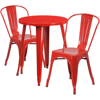 FLASH FURNITURE 24'' ROUND RED METAL INDOOR-OUTDOOR TABLE SET WITH 2 CAFE CHAIRS