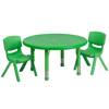 FLASH FURNITURE 33'' ROUND GREEN PLASTIC HEIGHT ADJUSTABLE ACTIVITY TABLE SET WITH 2 CHAIRS