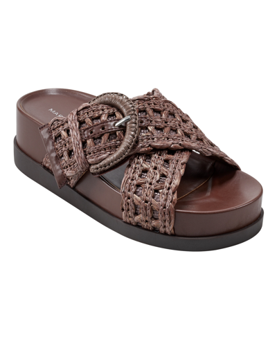 Marc Fisher Women's Welti Woven Slip-on Flat Footbed Sandals In Dark Brown- Manmade And Textile