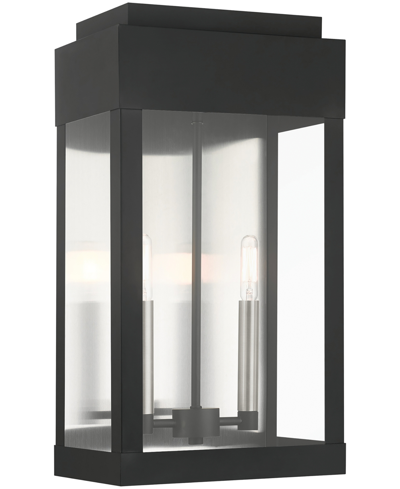 Livex York 2 Light Outdoor Wall Lantern In Black With Brushed Nickel