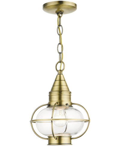 Livex Newburyport 1 Light Outdoor Pendant Lantern In Antique Brass