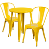 FLASH FURNITURE 24'' ROUND YELLOW METAL INDOOR-OUTDOOR TABLE SET WITH 2 CAFE CHAIRS