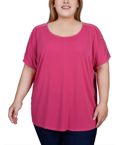 Ny Collection Plus Size Short Sleeve Tunic Top In Magenta