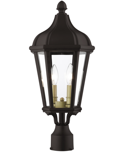Livex Morgan 2 Light Outdoor Post Top Lantern In Bronze With Antique Gold