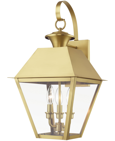 Livex Wentworth 3 Light Outdoor Large Wall Lantern In Natural Brass