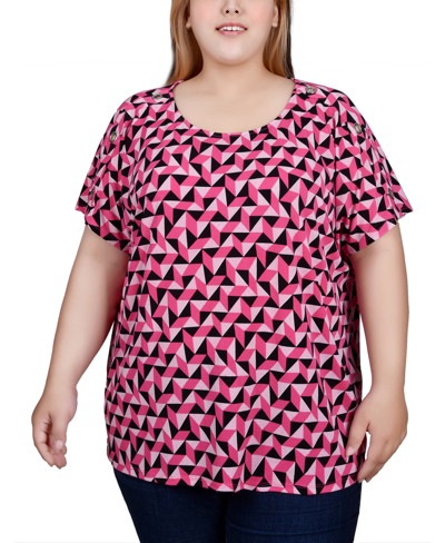 Ny Collection Plus Size Short Sleeve Tunic Top In Magenta Pyramid