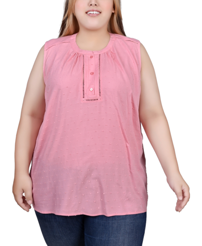 Ny Collection Petite Sleeveless Swiss Dot Blouse Top In Mellow Rose