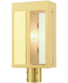 Livex Lafayette 1 Light Outdoor Post Top Lantern In Satin Brass With Hammered