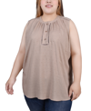 Ny Collection Petite Sleeveless Swiss Dot Blouse Top In Doeskin
