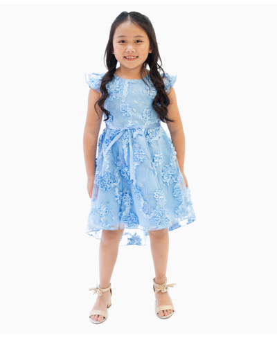 Rare Editions Kids' Toddler Girls Floral Soutache Hi-low Social Dress In Blue