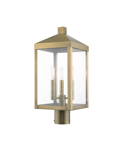 Livex Nyack 3 Light Outdoor Post Top Lantern In Antique Brass