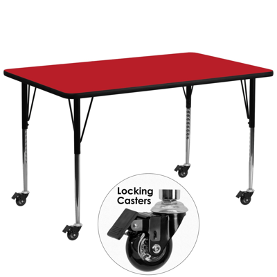 FLASH FURNITURE MOBILE 30''W X 72''L RECTANGULAR RED HP LAMINATE ACTIVITY TABLE