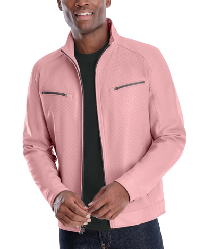 Michael Kors Men's Perforated Faux Leather Hipster Jacket, Created For Macy's In Dusty Rose