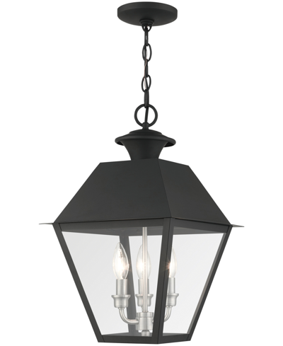 Livex Wentworth 3 Light Outdoor Pendant Lantern In Black With Brushed Nickel