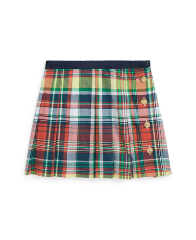 Polo Ralph Lauren Kids' Big Girls Pleated Cotton Madras Skirt In Red Multi