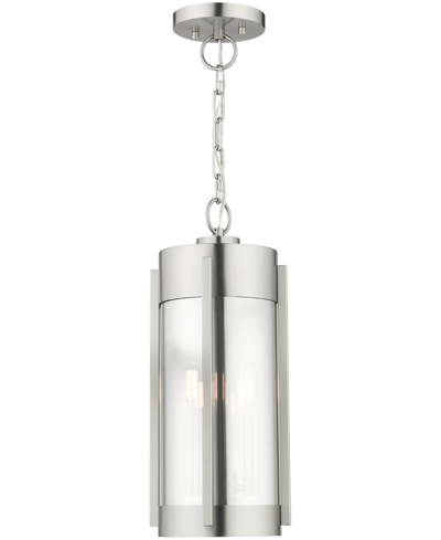 Livex Sheridan 2 Light Outdoor Pendant Lantern In Brushed Nickel