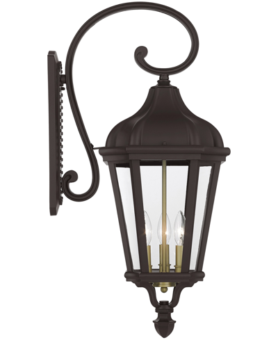 Livex Morgan 3 Light Outdoor Wall Lantern In Bronze With Antique Gold