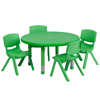 FLASH FURNITURE 33'' ROUND GREEN PLASTIC HEIGHT ADJUSTABLE ACTIVITY TABLE SET WITH 4 CHAIRS