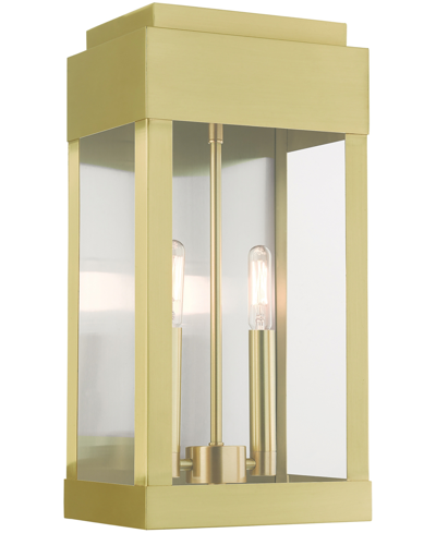 Livex York 2 Light Outdoor Wall Lantern In Satin Brass