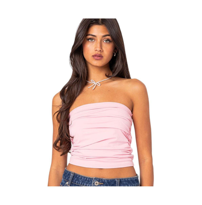 Edikted Isabella Ruched Strapless Tube Top In Pink