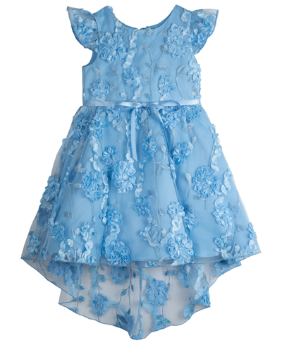 Rare Editions Kids' Big Girls Floral Soutache Hi-low Social Dress In Blue