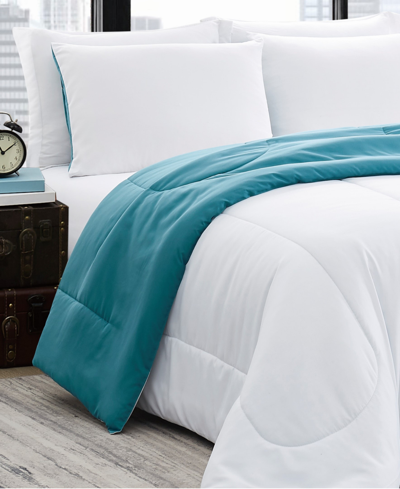Brooklyn Loom Solid Brushed Reversible 3 Piece Comforter Set, Full/queen In White,blue