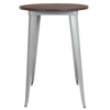 FLASH FURNITURE 30" ROUND SILVER METAL INDOOR BAR HEIGHT TABLE WITH WALNUT RUSTIC WOOD TOP
