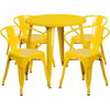 FLASH FURNITURE 30'' ROUND YELLOW METAL INDOOR-OUTDOOR TABLE SET WITH 4 ARM CHAIRS