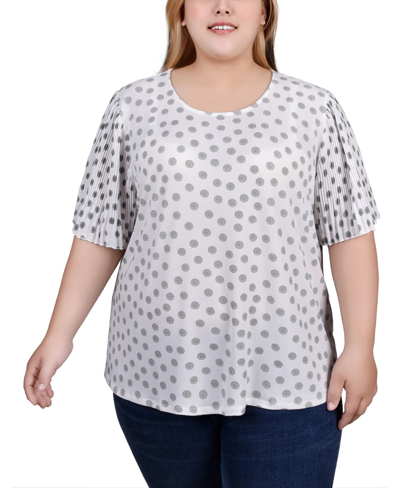 Ny Collection Plus Size Pleated-sleeve Top In White Black Dotcircles