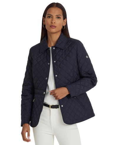 Lauren Ralph Lauren Petite Quilted Peplum Coat In Dk Navy