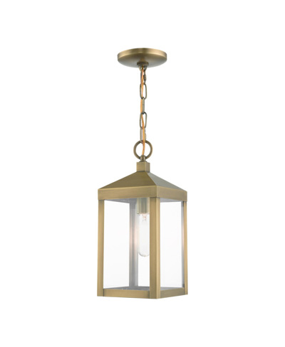 Livex Nyack 1 Light Outdoor Pendant Lantern In Antique Brass