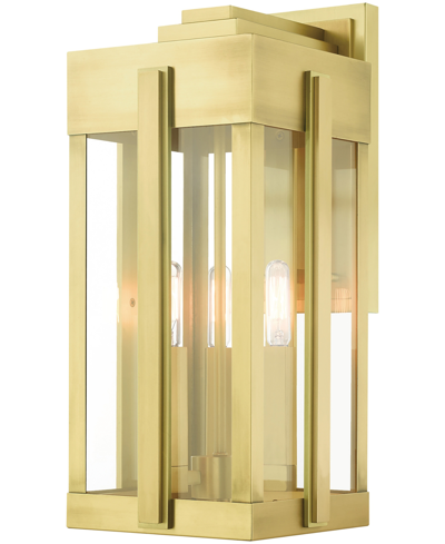 Livex Lexington 3 Light Outdoor Wall Lantern In Natural Brass