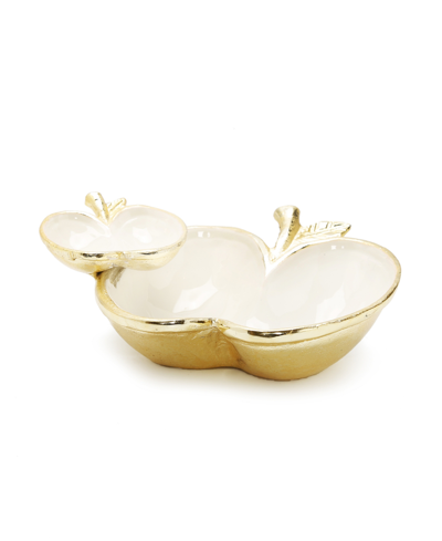 Classic Touch Two Apple Dish With Gold-tone In White