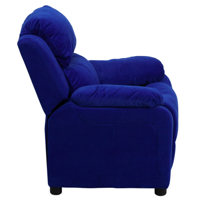Flash Furniture Deluxe Padded Contemporary Blue Microfiber Kids Recliner With Storage Arms