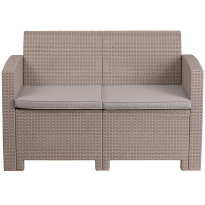 Flash Furniture Light Gray Faux Rattan Loveseat With All-weather Light Gray Cushions